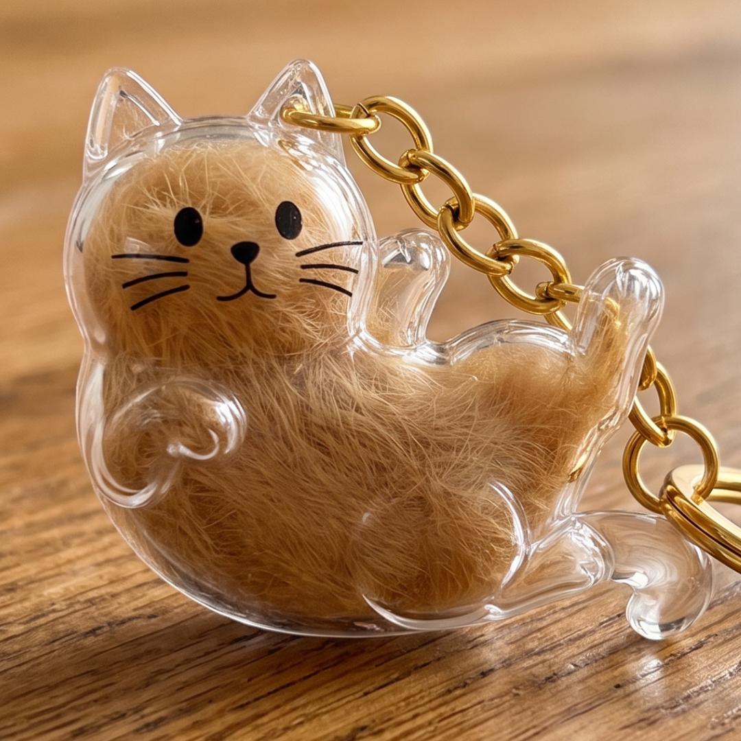Llavero de Cristal de Gatito con su Pelito